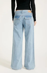 Pacsun Zoe Low Rise Girlfriend Jeans Button Pocket Light Blue