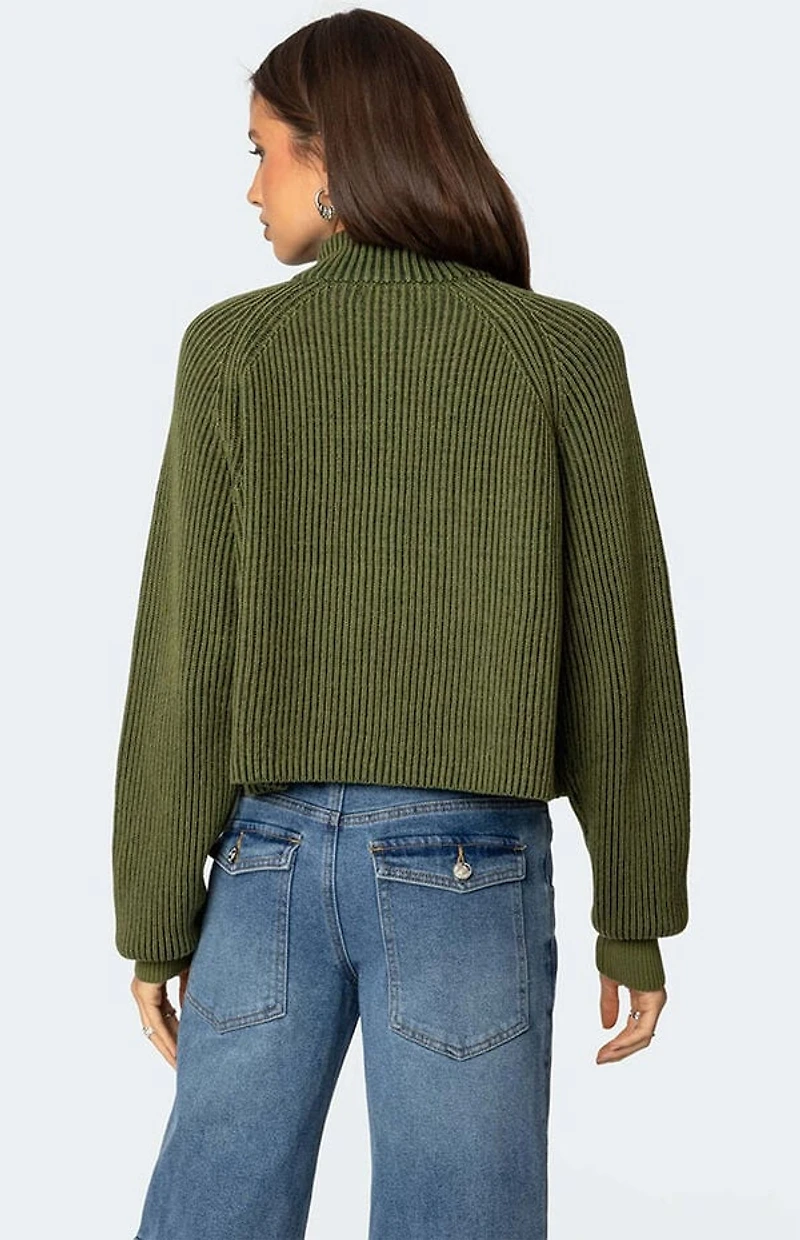 Edikted Cropped Rib Knit Half Zip Sweater