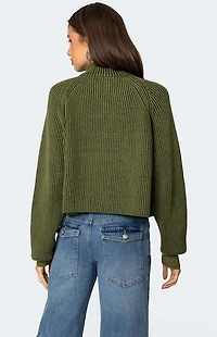 Edikted Cropped Rib Knit Half Zip Sweater