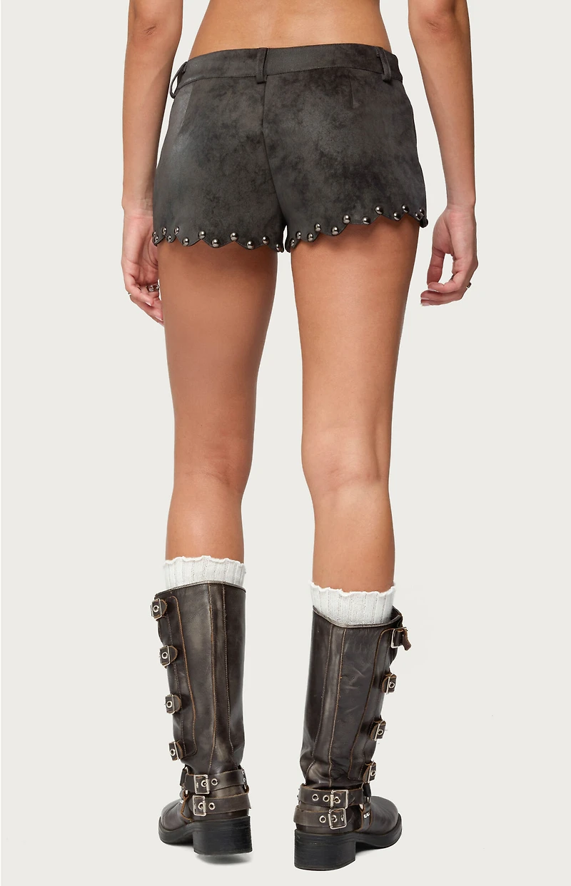 Edikted Zarina Studded Faux Suede Shorts