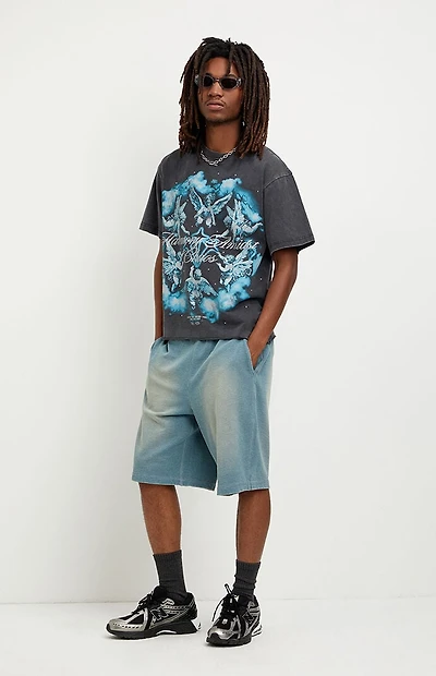 Pacsun Washed Blue Fleece Baggy Sweat Shorts