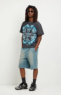 Pacsun Washed Blue Fleece Baggy Sweat Shorts