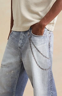 RARE DNM EDIT Medium Indigo Graphic Printed Chain Baggy Jeans