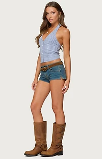 Edikted Evan Gingham Button Up Halter Top