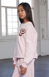 Pacsun Kids Pink Varsity Patch Crew Neck Sweatshirt