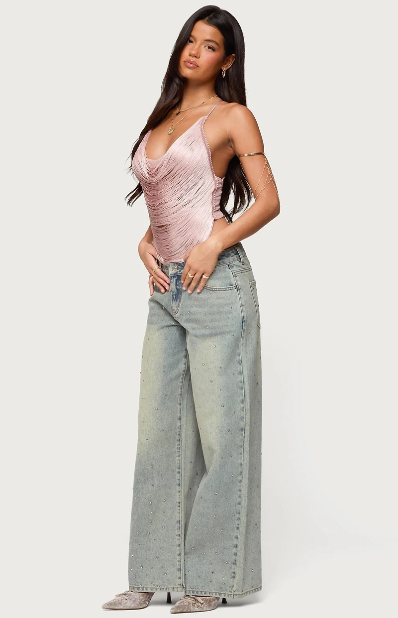 Edikted Elenie Fringed Cowl Neck Top