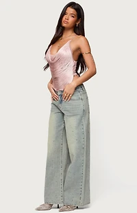 Edikted Elenie Fringed Cowl Neck Top