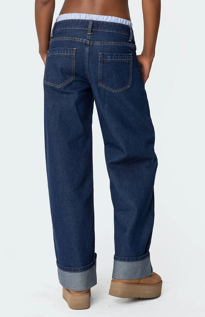 Edikted Striped Boxer Detail Low Rise Jeans