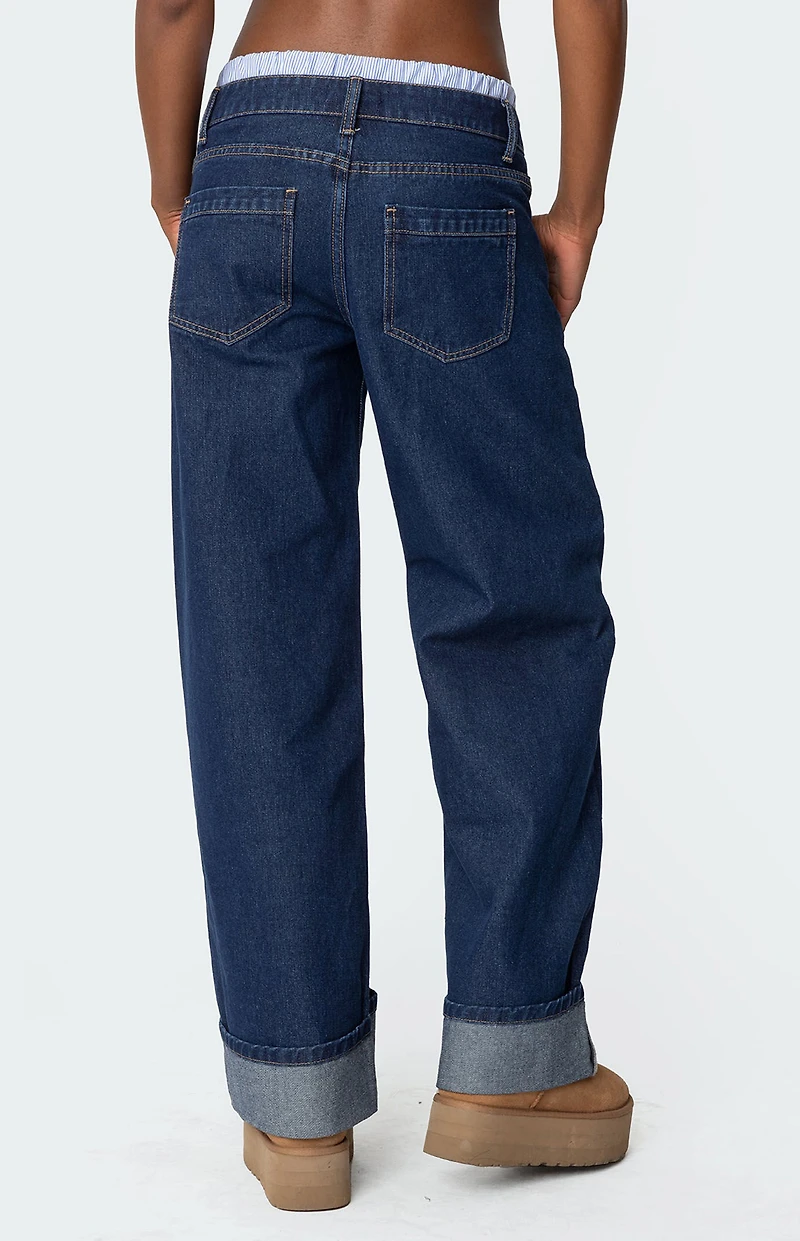 Edikted Striped Boxer Detail Low Rise Jeans