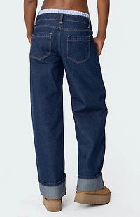 Edikted Striped Boxer Detail Low Rise Jeans