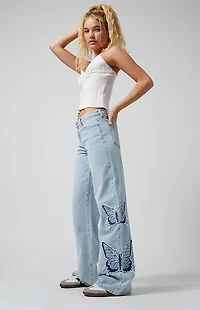 Pacsun Casey Low Rise Baggy Jeans Butterfly Light Indigo