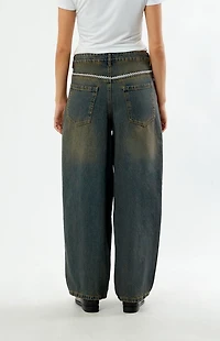 Daisy Street Dark Blue Tinted Evie Barrel Jeans