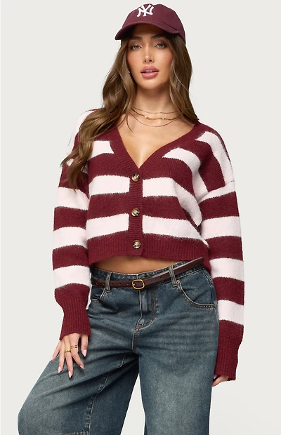 Edikted Kaz Striped Knit V Neck Cardigan