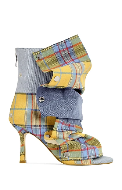 AZALEA WANG Women's Yellow Plaid Birdsong Stiletto Booties