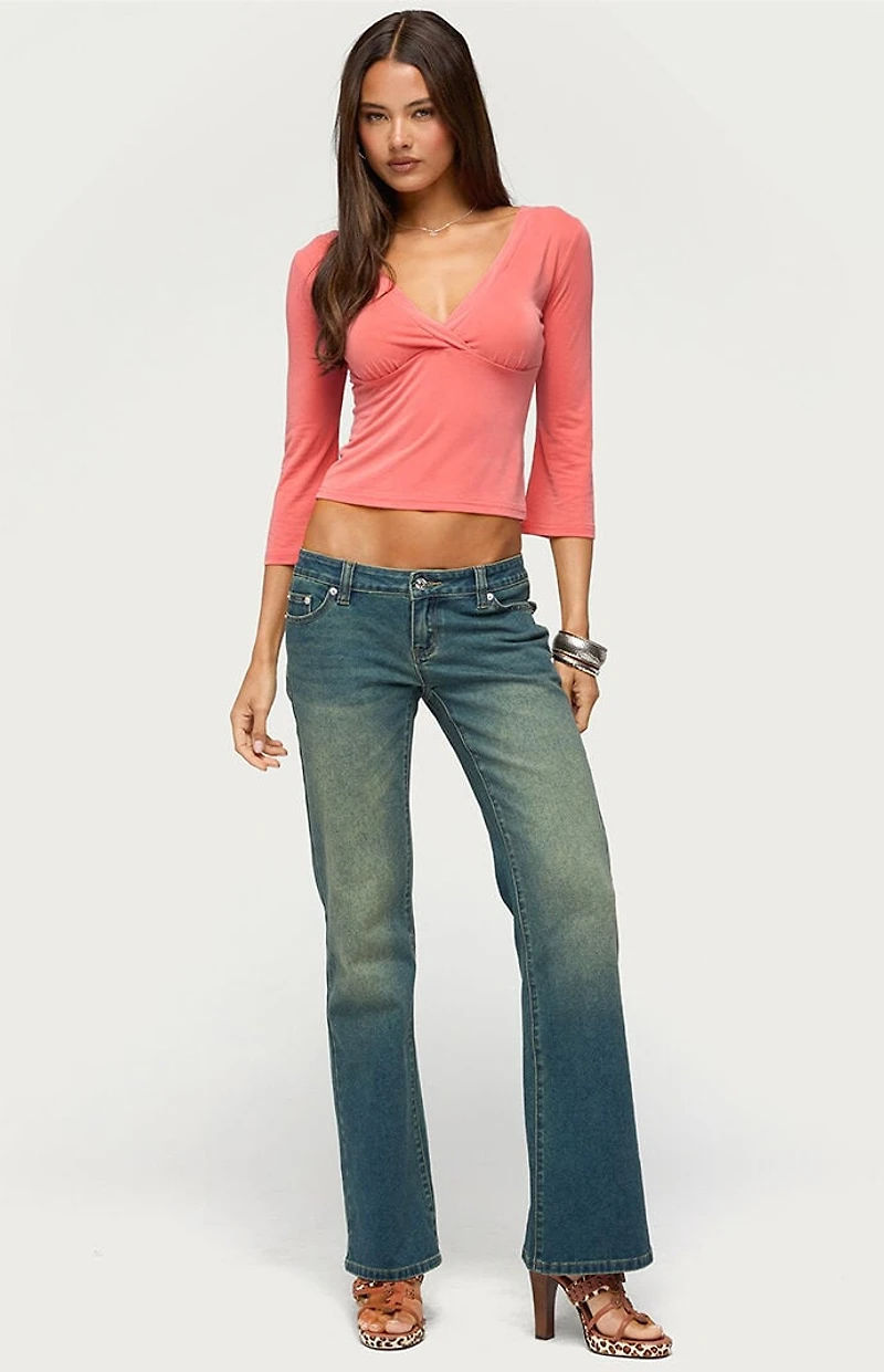 Edikted Mar V Neck Quarter Sleeve Top