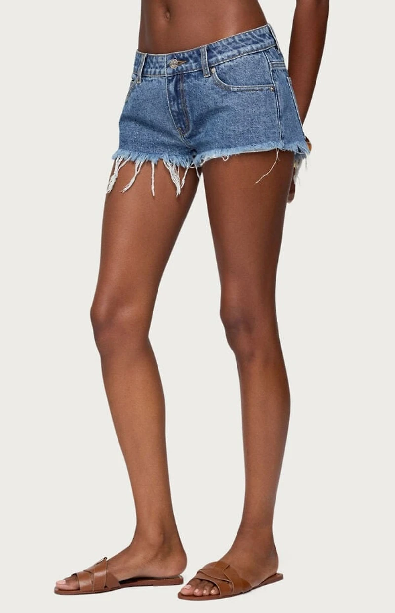 Edikted Frayed Vintage Washed Denim Shorts