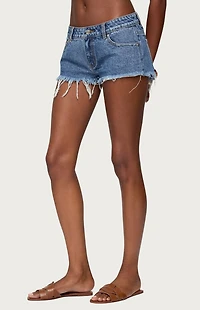 Edikted Frayed Vintage Washed Denim Shorts