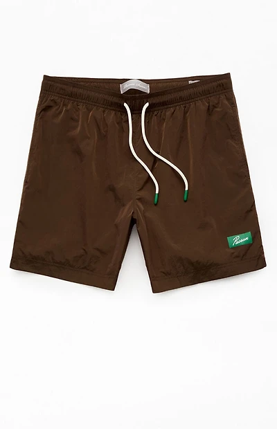 Pacsun Brown Solid 6.5" Swim Trunks