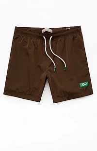 Pacsun Brown Solid 6.5" Swim Trunks