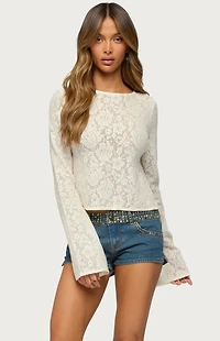 Edikted Flaura Backless Sheer Lace Top