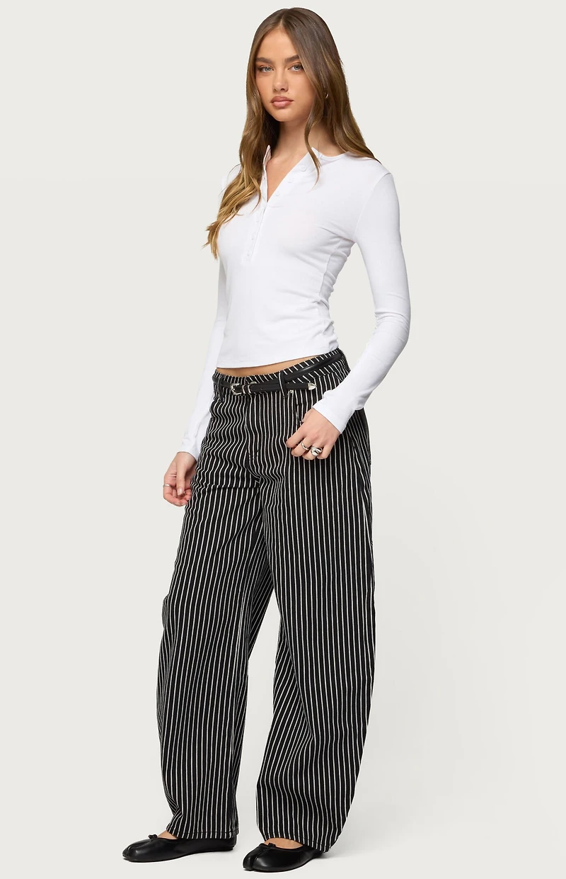 Edikted Pinstripe Low Rise Barrel Leg Jeans
