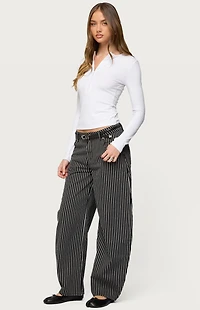 Edikted Pinstripe Low Rise Barrel Leg Jeans