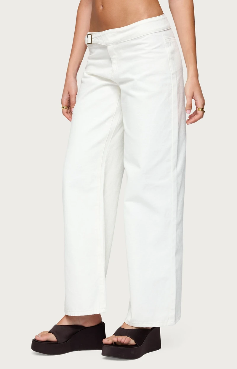 Edikted Buckle Low Rise Straight Leg Pants