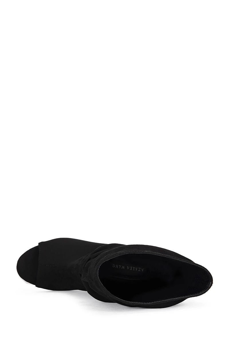 AZALEA WANG Women's Marin Black Faux Suede Curved Wedge Booties