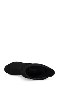 AZALEA WANG Women's Marin Black Faux Suede Curved Wedge Booties