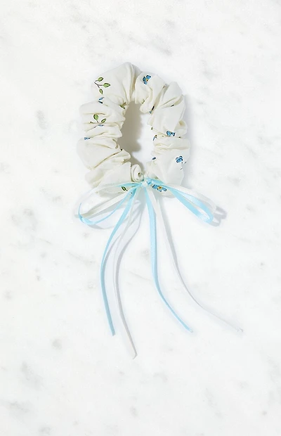 Pacsun Blue Floral Bow Hair Scrunchie