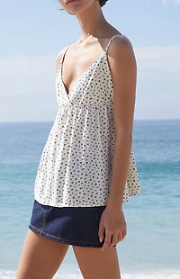 John Galt White Floral Edith Tank Top