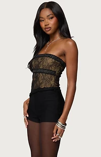 Edikted Fia Rhinestone Strapless Lace Top