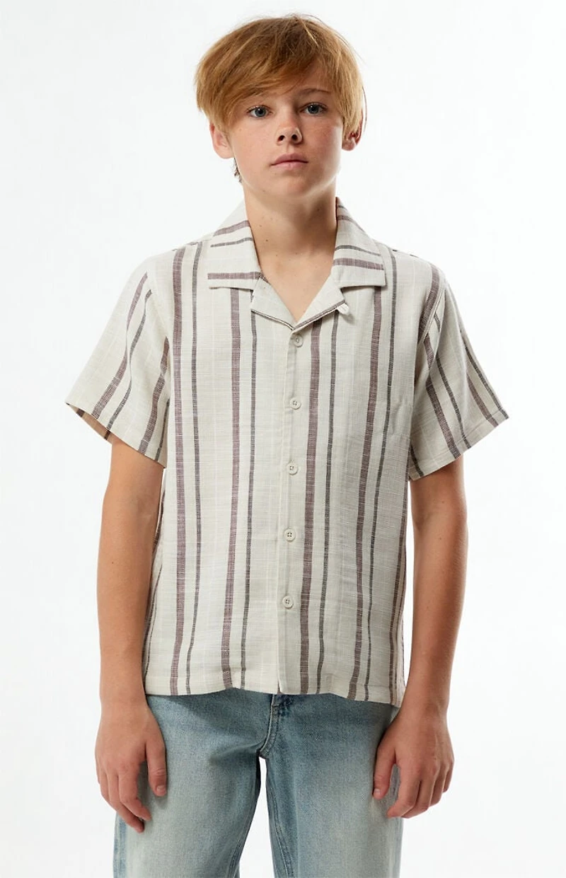 Pacsun Kids Brown Striped Textured Camp Shirt