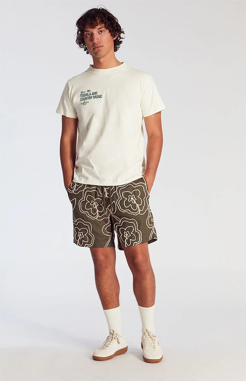 Pacsun Olive Floral Embroidered Volley Shorts