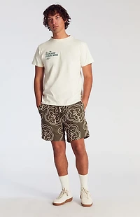 Pacsun Olive Floral Embroidered Volley Shorts