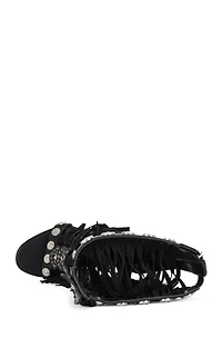 AZALEA WANG Women's Sameya Black Fringe Faux Leather Gladiator Sandal Boots
