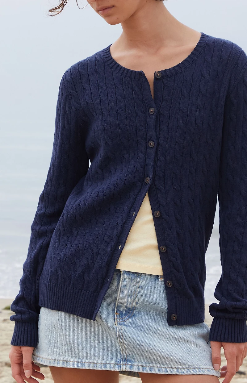 John Galt Blue Amalie Cable Knit Cardigan