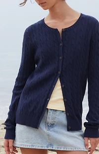 John Galt Blue Amalie Cable Knit Cardigan