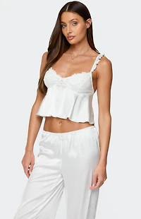 Edikted Izabella Lacey Satin Effect Ruffle Top