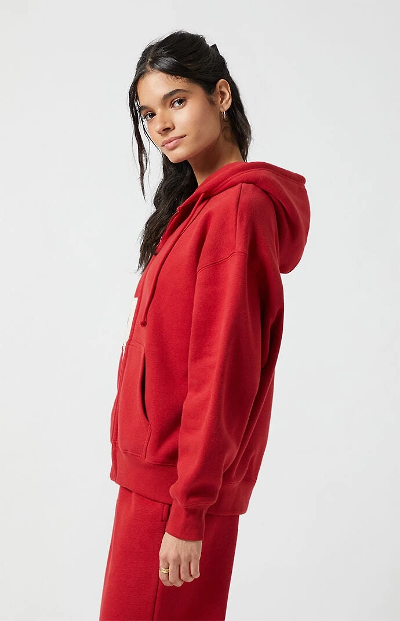 Pacsun Red Big NY Applique Zip Up Hoodie