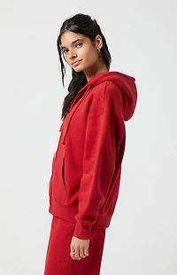 Pacsun Red Big NY Applique Zip Up Hoodie