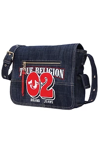 True Religion Varsity Logo Dark Denim Messenger Bag