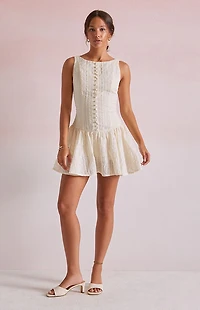 Beverly and Beck Maddie Embroidered Button Mini Dress