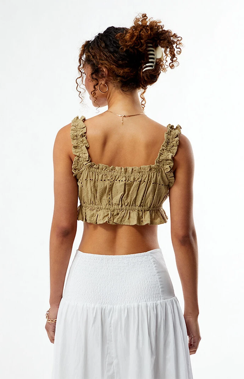 WEWOREWHAT Ruffle Button Crop Top