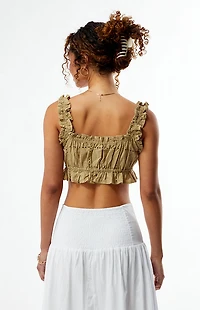 WEWOREWHAT Ruffle Button Crop Top