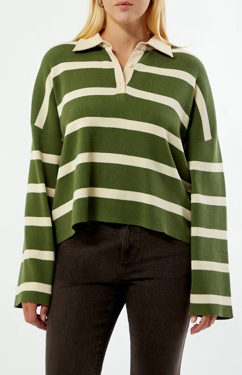 Rhythm Striped Rugby Polo Knit Sweater