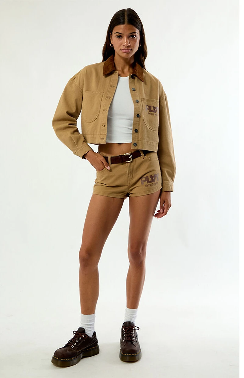 PLAY PALM ANGELS Corduroy Collar Cropped Workwear Jacket