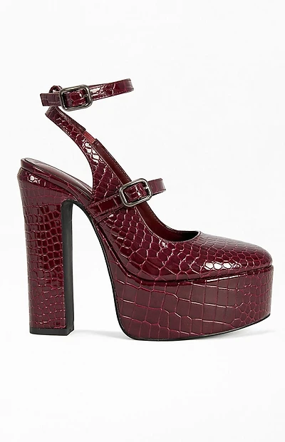 AZALEA WANG Women's Felicia Burgundy Croc Platform Pumps