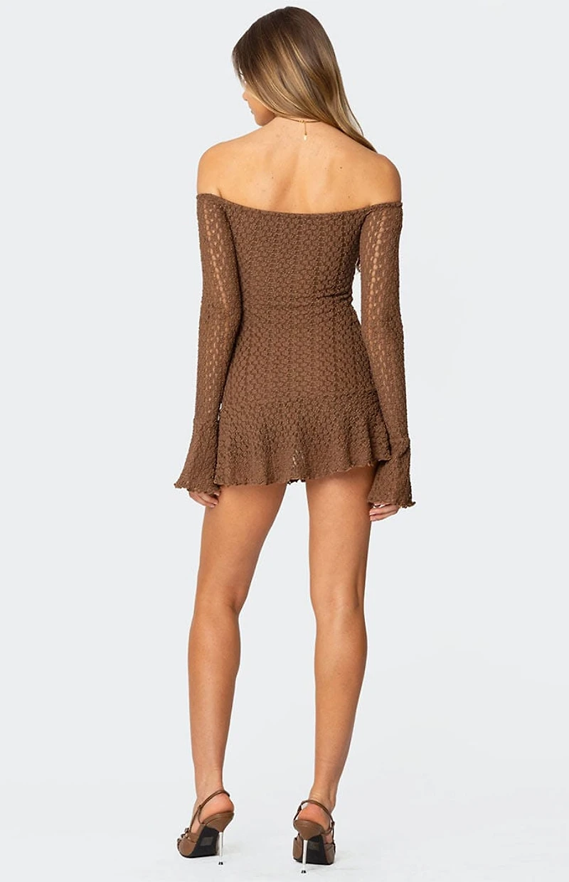 Edikted Mya Off Shoulder Textured Mini Dress