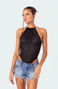 Edikted Sheer Lace Open Back Bodysuit